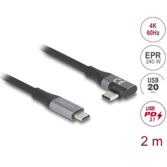 Delock Kábel USB 20 Gbps, pravouhlý ľavý / pravý USB PD 3.1 Extended Power Range 240 W 2 m