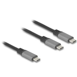 Delock Kábel USB-C™ v tvare Y, z 1 x zástrčky na 2 x zástrčky PD 3.0, 100 W inteligentný rozvod prúdu, 1,2 m