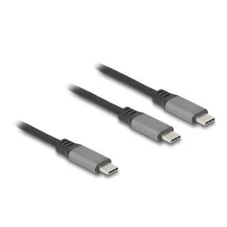 Delock Kábel USB-C™ v tvare Y, z 1 x zástrčky na 2 x zástrčky PD 3.0, 100 W inteligentný rozvod prúdu, 1,2 m