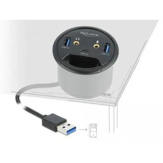 Delock Trojportový stolný rozbočovač USB 1 x USB Type-C a 2 x USB Typu-A + porty HD-Audio