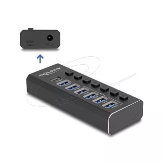 Delock 7portový USB hub so 4 portami 10 Gb/sa 4 portami pre rýchle nabíjanie s prepínačom a osvetlením