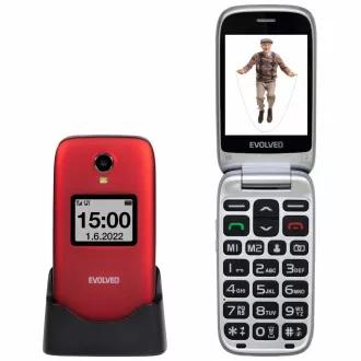 EVOLVEO EasyPhone FS, vyklápací mobilný telefón 2.8" pre seniorov s nabíjacím stojanom (červená farba)