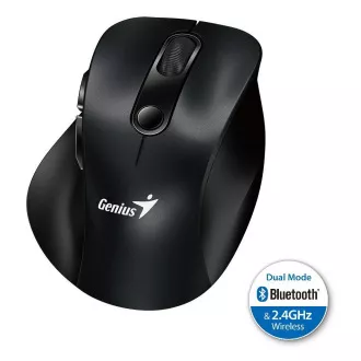 Genius Ergo 9000S, Myš, bezdrôtová, optická, 2400DPI, 6 tlačidiel, Bluetooth, 2.4GHz, USB, čierna