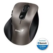 Genius Ergo 9000S, Myš, bezdrôtová, optická, 2400DPI, 6 tlačidiel, Bluetooth, 2.4GHz, USB, titánová