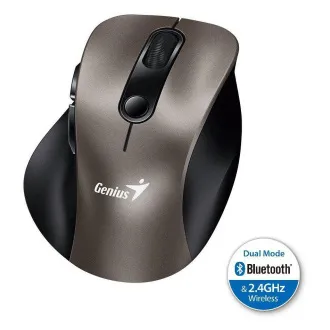 Genius Ergo 9000S, Myš, bezdrôtová, optická, 2400DPI, 6 tlačidiel, Bluetooth, 2.4GHz, USB, titánová