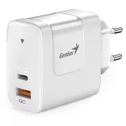 Genius PD-65AC, Napájací adaptér, univerzálny, 65W, 1× USB-C, 1× USB, PD 3.0, QC 3.0, biely