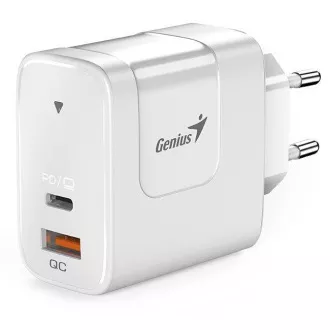 Genius PD-65AC, Napájací adaptér, univerzálny, 65W, 1× USB-C, 1× USB, PD 3.0, QC 3.0, biely