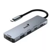 Genius UH-500 Dokovacia stanica, USB-C, 1× HDMI, 2× USB 3.0, 2× USB-C, Power Delivery 100W, 15cm, šedá