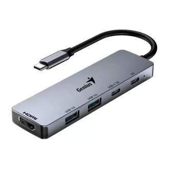 Genius UH-500 Dokovacia stanica, USB-C, 1× HDMI, 2× USB 3.0, 2× USB-C, Power Delivery 100W, 15cm, šedá