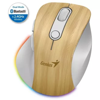 Genius Ergo 9000S Pre Myš, bezdrôtová, optická, 2400DPI, 6 tlačidiel, Bluetooth, 2,4GHz, USB-C nabíjanie, tichá, 7bar.pods.,borovica