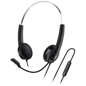 Genius HS-220U AI, Headset, náhlavný, drôtový, s mikrofónom, ovládanie hlasitosti, Copilot, 1× USB-C, čierno-strieborná
