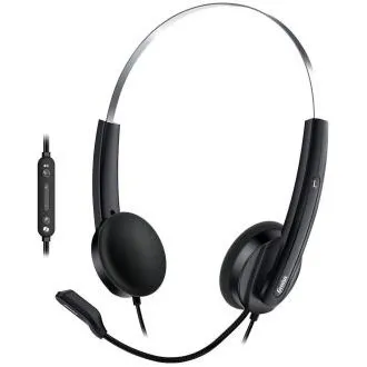 Genius HS-220U AI, Headset, náhlavný, drôtový, s mikrofónom, ovl. hlasitosti, Copilot, USB, 2,4 m kábel, čierna