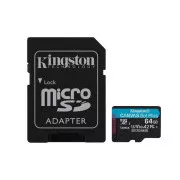Kingston 64 GB microSDXC Canvas Go Plus Gen4 200 MB/s A2 U3 V30 Card + adaptér