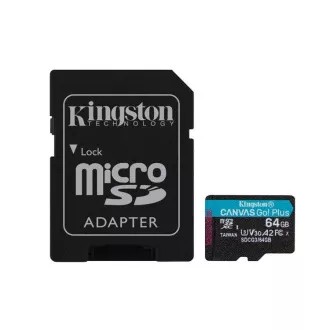 Kingston 64 GB microSDXC Canvas Go Plus Gen4 200 MB/s A2 U3 V30 Card + adaptér