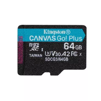 KINGSTON 64GB microSDXC Canvas Go Plus Gen4 200MB/s A2 U3 V30 Card bez adaptéra
