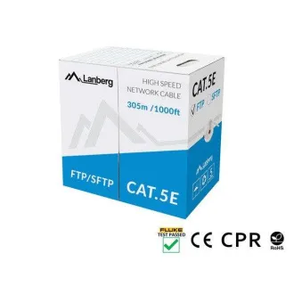 LANBERG LAN KÁBEL CAT.5E FTP 305M PEVNÝ CU ŠEDÝ CPR + FLUKE PASSED