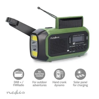 Nedis RDDBCR2000GN - Núdzové Radio | DAB+ / FM | Napájanie z batérie/Napájanie z USB/Ručná kľuka / Solar Powered | Budík Nedis RDDBCR2000GN - Núdzové Radio | DAB+ / FM | Napájanie z batérie/Napájanie z USB/Ručná kľuka / Solar Powered | Budík