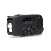 Nedis RDFMCR2000BK - Núdzové Radio | AM / FM | Funkcia powerbanky | Napájanie Accu / Napájanie USB / Ručná kľuka | Čierna