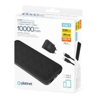 PLATINET POWER BANK 10000 mAh + PD CHARGER 20W + USB-C kábel čierna PLATINET POWER BANK 10000 mAh + PD CHARGER 20W + USB-C kábel čierna