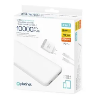 PLATINET POWER BANK 10000 mAh + PD CHARGER 20W + USB-C kábel biela PLATINET POWER BANK 10000 mAh + PD CHARGER 20W + USB-C kábel biela
