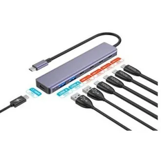 PLATINET HUB 7IN1 10GB USB-C TO 4X USB-C 3.2 GEN2 + 2X USB-A 3.2 GEN1 + 1X USB-C PD 100W ALU