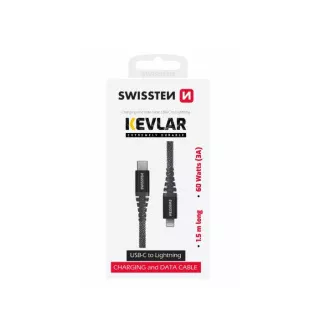 SWISSTEN DÁTOVÝ KÁBEL KEVLAR USB-C / LIGHTNING 1,5 M ANTRACIT