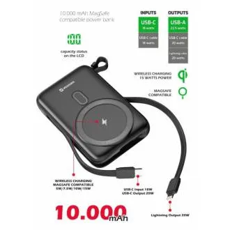 SWISSTEN POWER BANK 10000 mAh PD 20W S INTEGROVANÝMI KÁBLAMI USB-C A LIGHTNING (kompatibilný s MagSafe) SWISSTEN POWER BANK 10000 mAh PD 20W S INTEGROVANÝMI KÁBLAMI USB-C A LIGHTNING (kompatibilný s MagSafe)