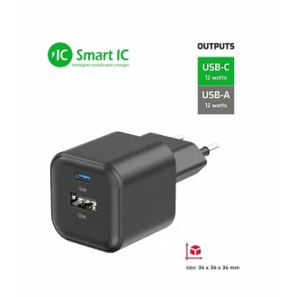 SWISSTEN SIEŤOVÝ ADAPTÉR 12W 1x USB-C + 1x USB-A ČIERNY