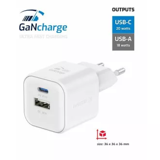 SWISSTEN SIEŤOVÝ ADAPTÉR GaN 1x USB-C 20W PD A 1x USB-A 18W QC BIELÝ SWISSTEN SIEŤOVÝ ADAPTÉR GaN 1x USB-C 20W PD A 1x USB-A 18W QC BIELÝ
