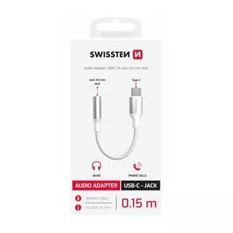 SWISSTEN AUDIO ADAPTÉR TEXTILE USB-C (samec) / 3,5 mm AUX 0,15 M BIELÝ (nahrádza 73501302) SWISSTEN AUDIO ADAPTÉR TEXTILE USB-C (samec) / 3,5 mm AUX 0,15 M BIELÝ (nahrádza 73501302)