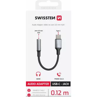 SWISSTEN AUDIO ADAPTÉR TEXTILE USB-C (samec) / 3,5 mm AUX 0,15 M ČIERNY (nahrádza 73501301)