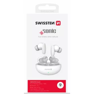 SWISSTEN BLUETOOTH TWS SLÚCHADLÁ SONIC BIELA