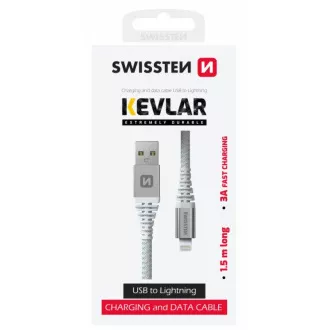 SWISSTEN DÁTOVÝ KÁBEL KEVLAR USB / LIGHTNING 1,5 M BIELÝ