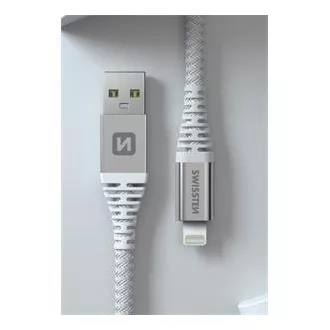 SWISSTEN DÁTOVÝ KÁBEL KEVLAR USB / LIGHTNING 1,5 M BIELÝ