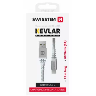SWISSTEN DÁTOVÝ KÁBEL KEVLAR USB / USB-C 1,5 M BIELÝ