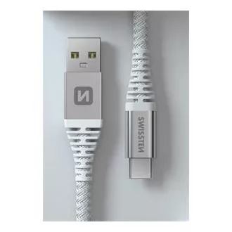 SWISSTEN DÁTOVÝ KÁBEL KEVLAR USB / USB-C 1,5 M BIELÝ