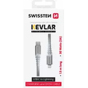 SWISSTEN DÁTOVÝ KÁBEL KEVLAR USB-C / LIGHTNING 1,5 M BIELÝ