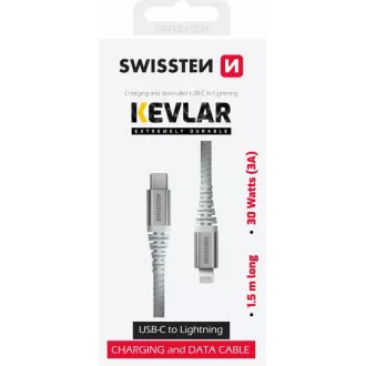 SWISSTEN DÁTOVÝ KÁBEL KEVLAR USB-C / LIGHTNING 1,5 M BIELÝ