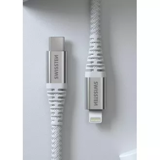 SWISSTEN DÁTOVÝ KÁBEL KEVLAR USB-C / LIGHTNING 1,5 M BIELÝ