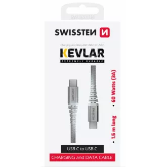 SWISSTEN DÁTOVÝ KÁBEL KEVLAR USB-C / USB-C 1,5 M BIELÝ