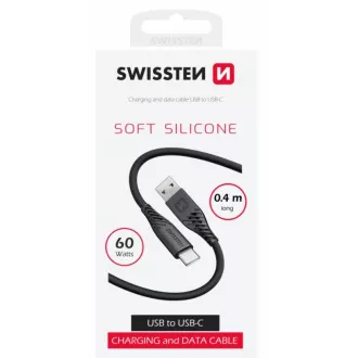 SWISSTEN DÁTOVÝ KÁBEL SOFT SILICONE USB / USB-C 0,4 M ČIERNY