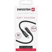 SWISSTEN DÁTOVÝ KÁBEL SOFT SILICONE USB-C / LIGHTNING 0,4 M ČIERNY