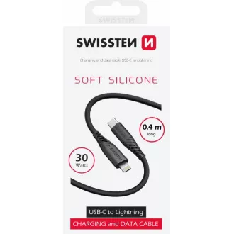 SWISSTEN DÁTOVÝ KÁBEL SOFT SILICONE USB-C / LIGHTNING 0,4 M ČIERNY
