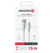SWISSTEN DÁTOVÝ KÁBEL TEXTILE II USB / LIGHTNING 1,5 M BIELÝ