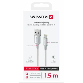 SWISSTEN DÁTOVÝ KÁBEL TEXTILE II USB / LIGHTNING 1,5 M BIELÝ