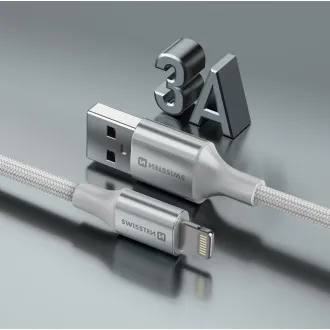SWISSTEN DÁTOVÝ KÁBEL TEXTILE II USB / LIGHTNING 1,5 M BIELÝ