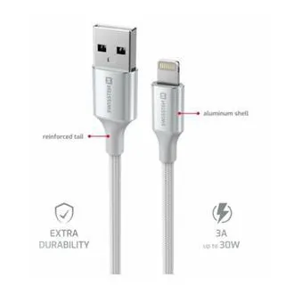 SWISSTEN DÁTOVÝ KÁBEL TEXTILE II USB / LIGHTNING 1,5 M BIELÝ