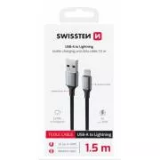 SWISSTEN DÁTOVÝ KÁBEL TEXTILE II USB / LIGHTNING 1,5 M ČIERNY