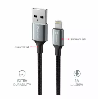 SWISSTEN DÁTOVÝ KÁBEL TEXTILE II USB / LIGHTNING 1,5 M ČIERNY
