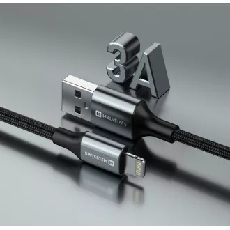 SWISSTEN DÁTOVÝ KÁBEL TEXTILE II USB / LIGHTNING 1,5 M ČIERNY